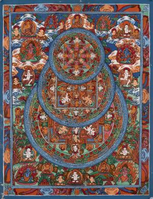 Original Handmade Tibetan Triple Wheel Buddha Mandala | Meditation and Yoga